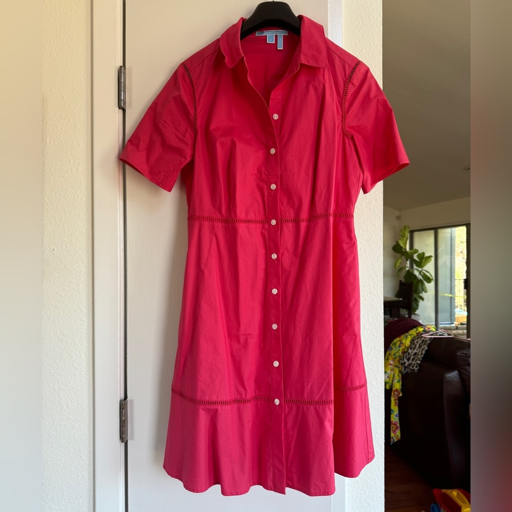 Draper James pink 100% cotton fitted shirt dress